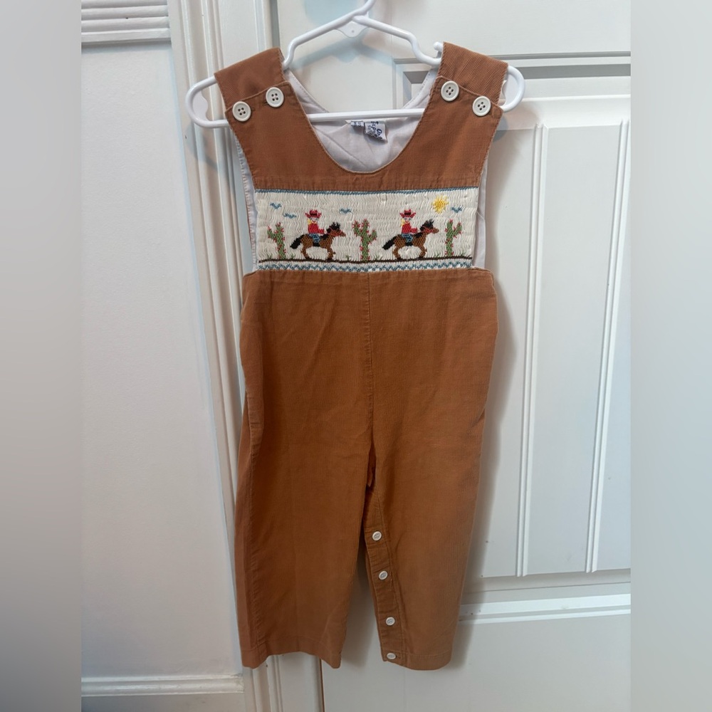 Kids Tan Overalls with Embroidered Detail